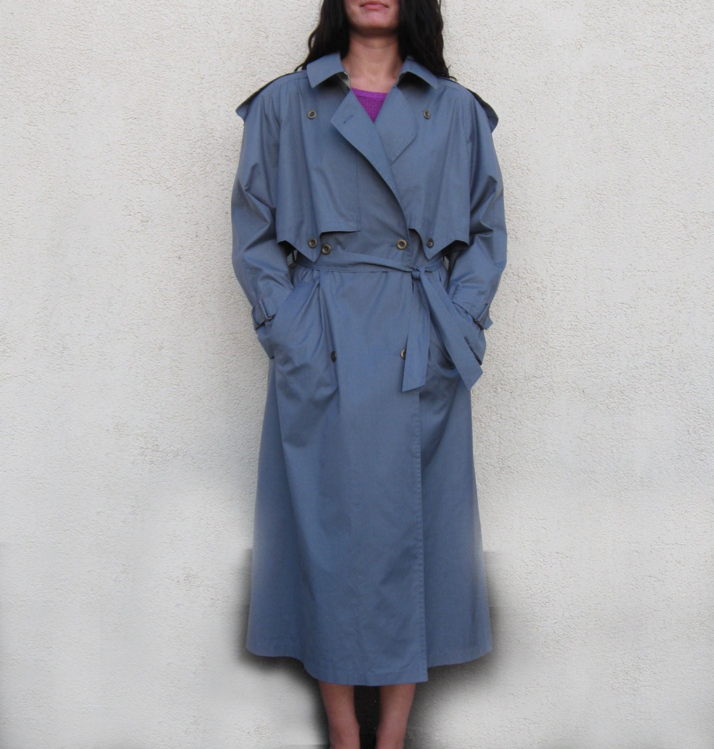 Blue Grey Womens Trench Coat Gray Trenchcoat by VintageSuggestion