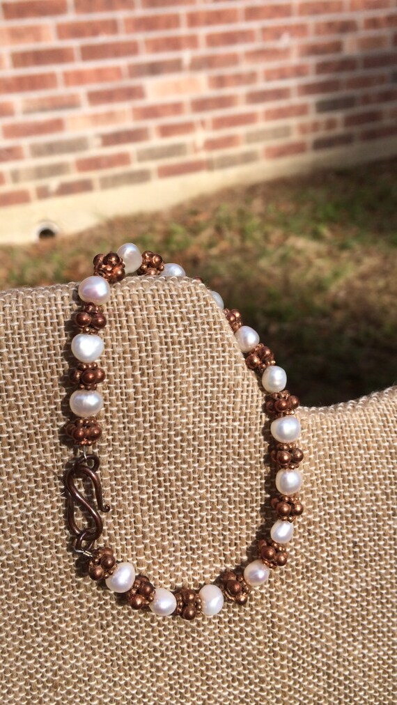 Items similar to Freshwater Pearl and Copper Bracelet. Freshwater Pearl