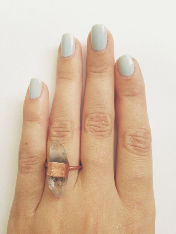 Herkimer Diamond Copper Ring Size 7.5