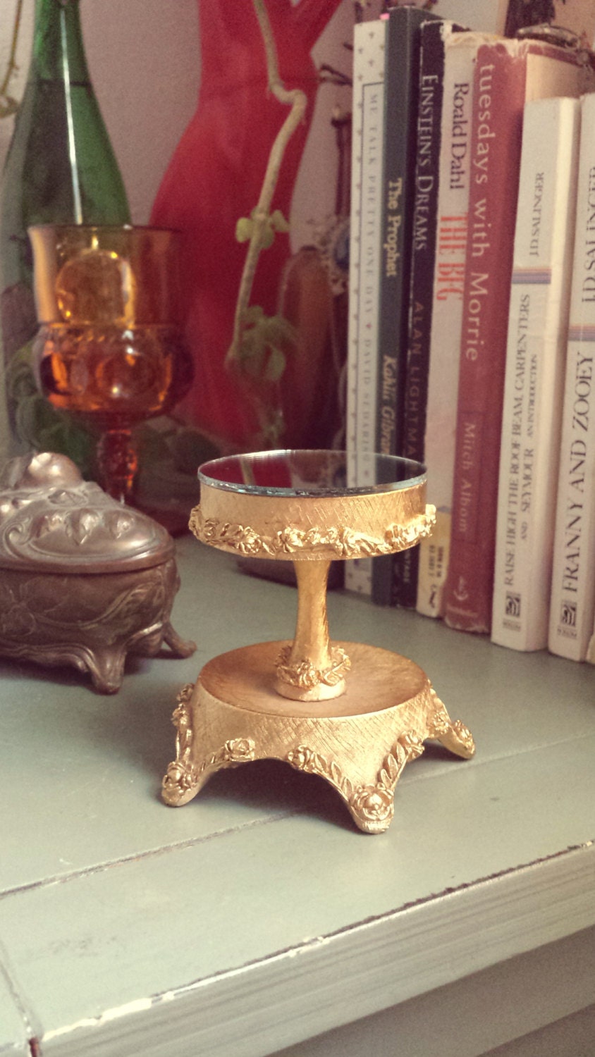 Baroque stand golden pedestal gold mirror stand gold roses