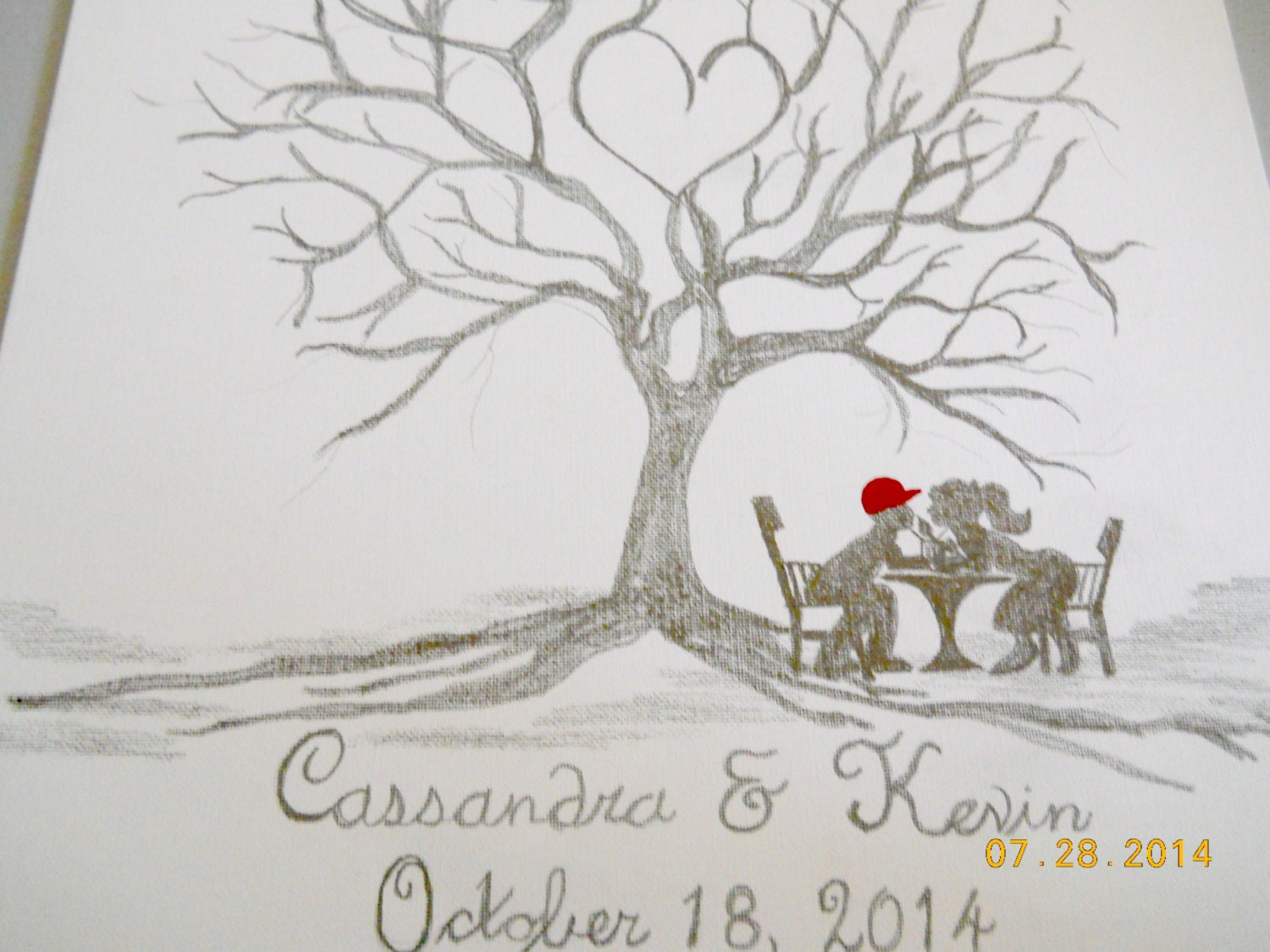 Apple tree canvas wedding guest book canvas hand drawnwith
