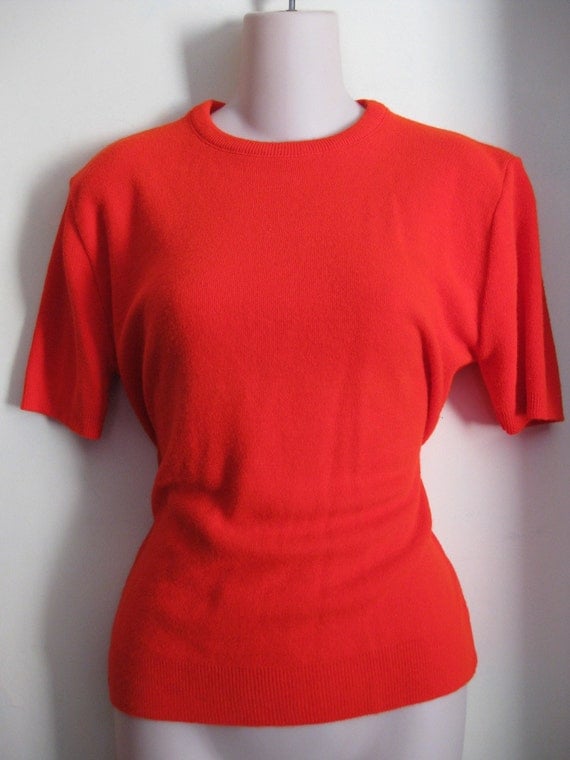 Bright Red Vintage 1950s Rockabilly Busty PinUp Girl Sweater