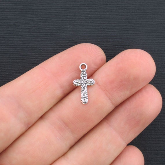 Beautiful small  Silver Design bulk BULK  Small Antique charms Charms Cross Tone  cross in 50