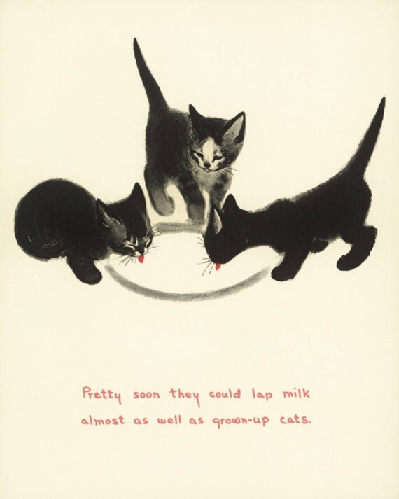 Nursery Print Art Saucer of Milk Children by ParagonVintagePrints