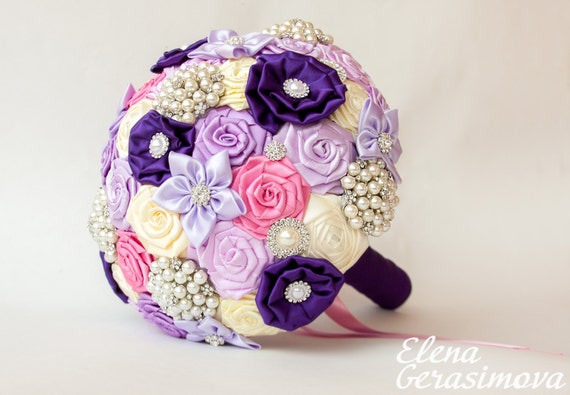 pink purple violet ivory Fabric Bouquet