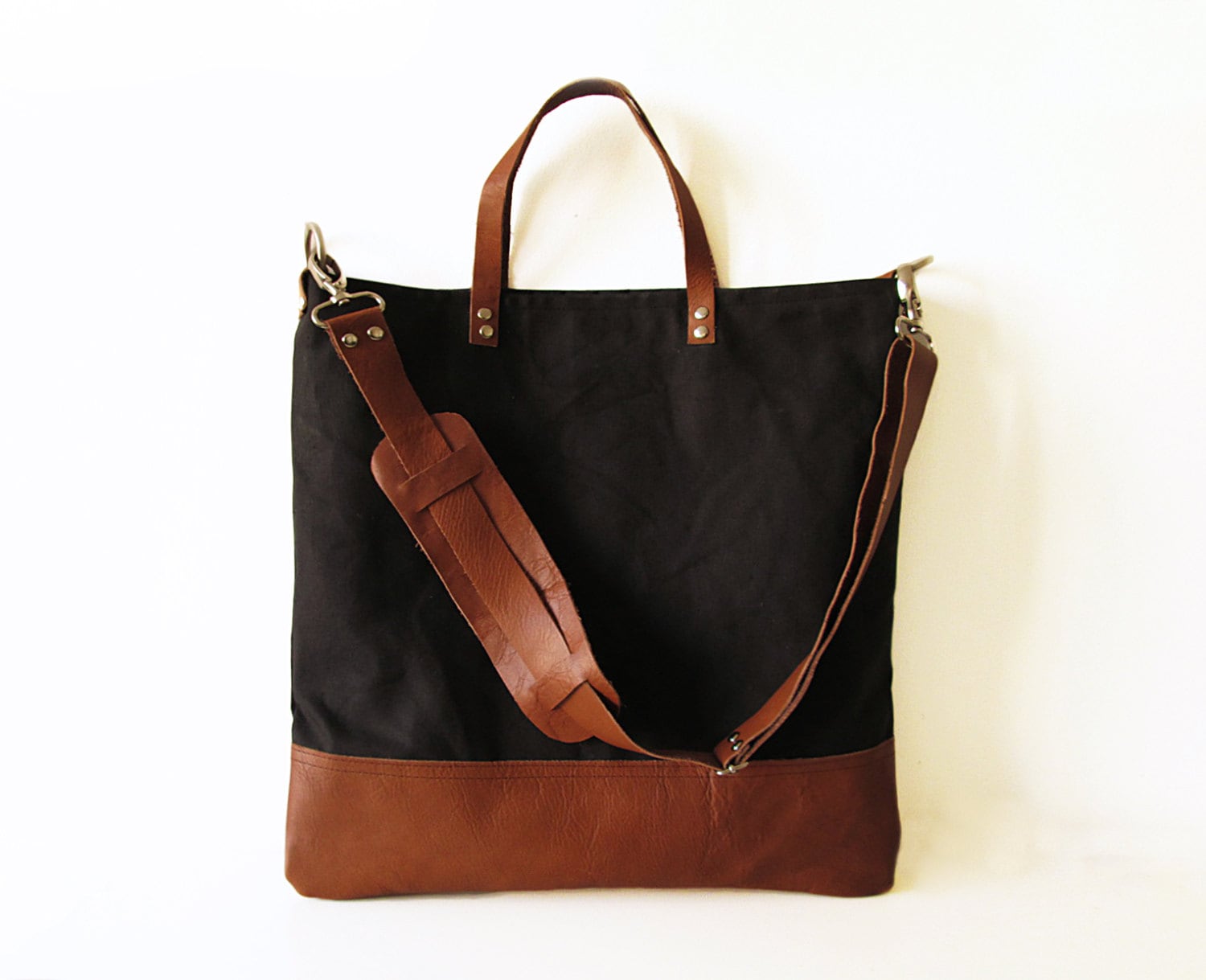 Waxed Canvas and Leather Tote bag Crossbody bag Messanger