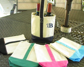 Canvas Wine Tote, Monogram Wine Tote, Wine Tote, Wine Totes, Monogram Wine Tote, Hostess Gift, 2 bottle wine tote, Personalized Wine Tote