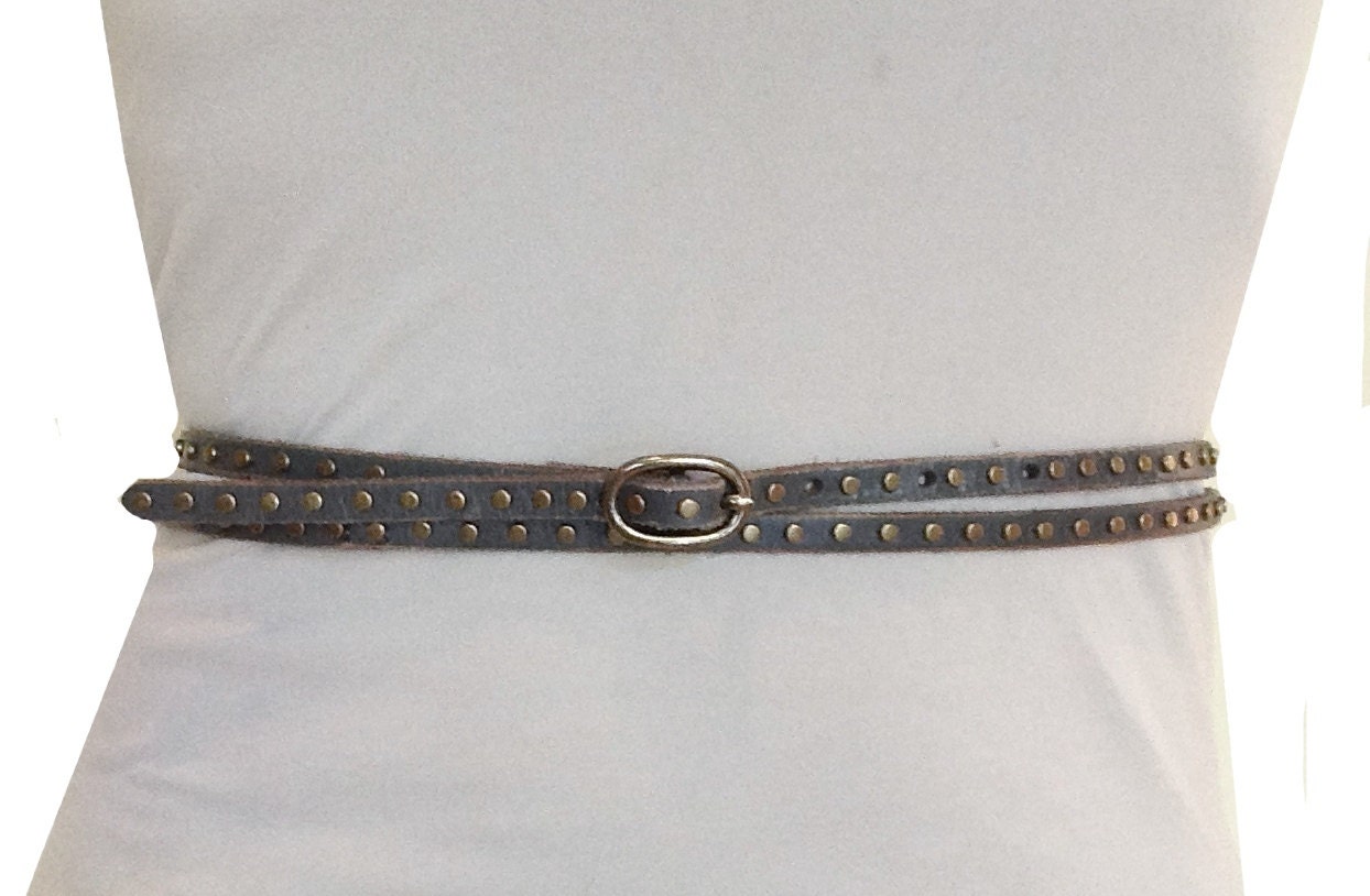 Double Wrap Leather Belt in Grey Size S Valentines Day Sale