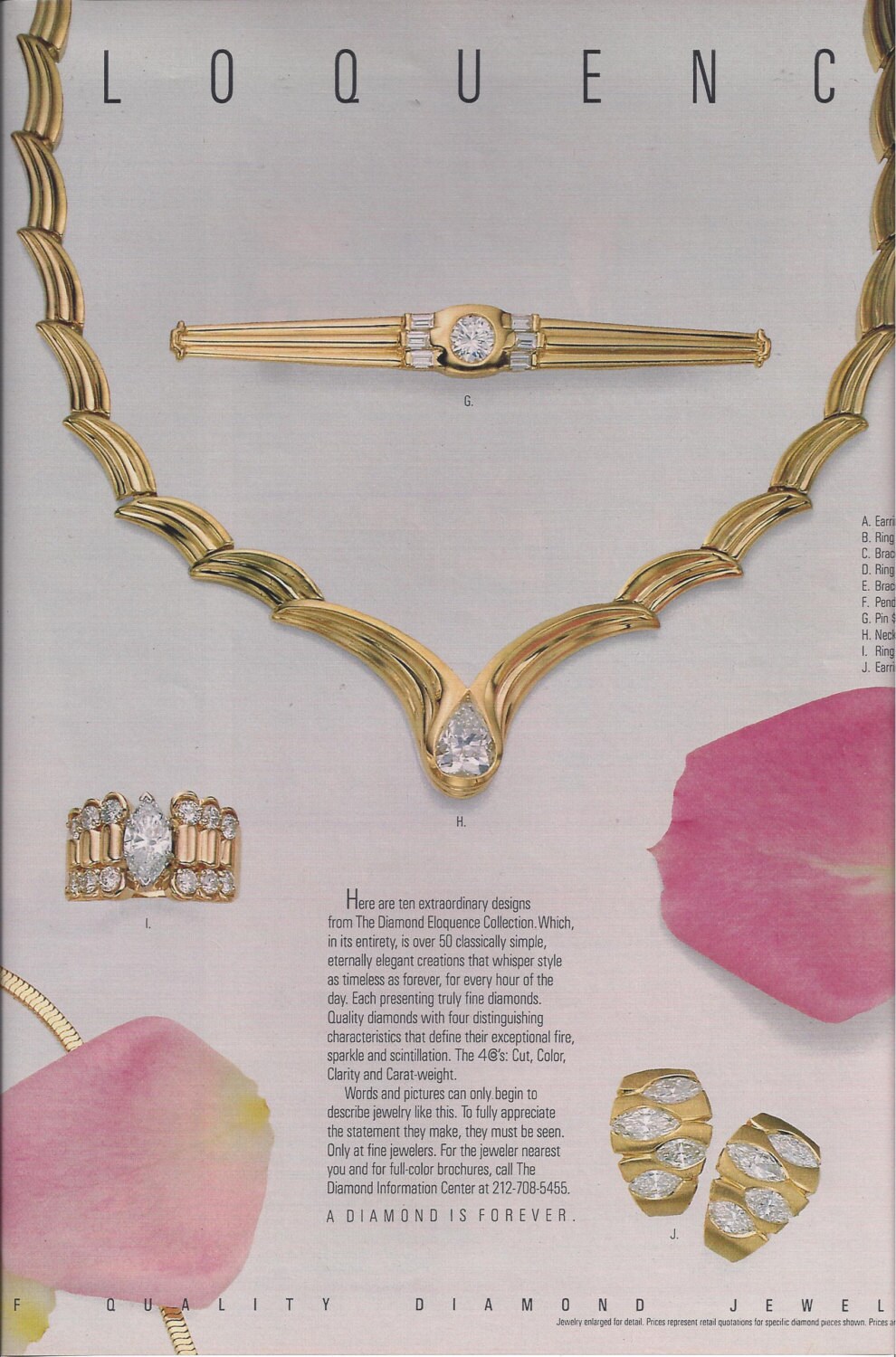 1986 Color Magazine Ad for The Diamond Eloquence Collection