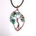 Green tree of life necklace, leaf shaped pendant with copper and semi-precious stones. Hippie gift.