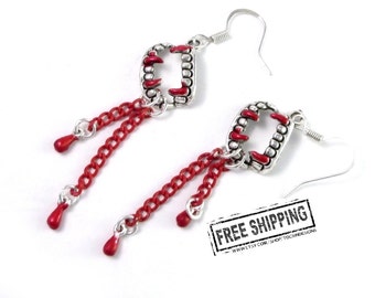 Gothic jewelry - deathrock Vampire Fangs Earrings - gothic earrings - vampire jewelry - dracula jewelry - vampire bite - horror jewelry