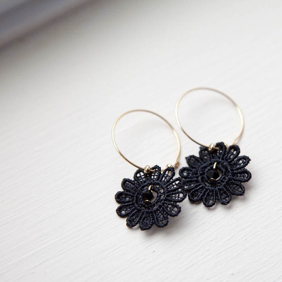 Lace Hoop Earrings / Black Lace Earrings / by CocolitaBoutique