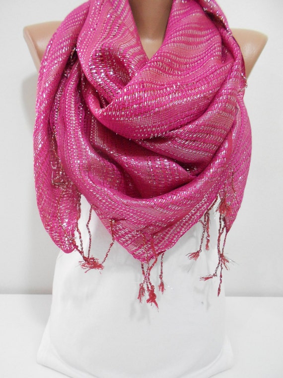 Hot Pink Scarf Shawl Sparkle Cowl Scarf Fuchsia by MiracleShine