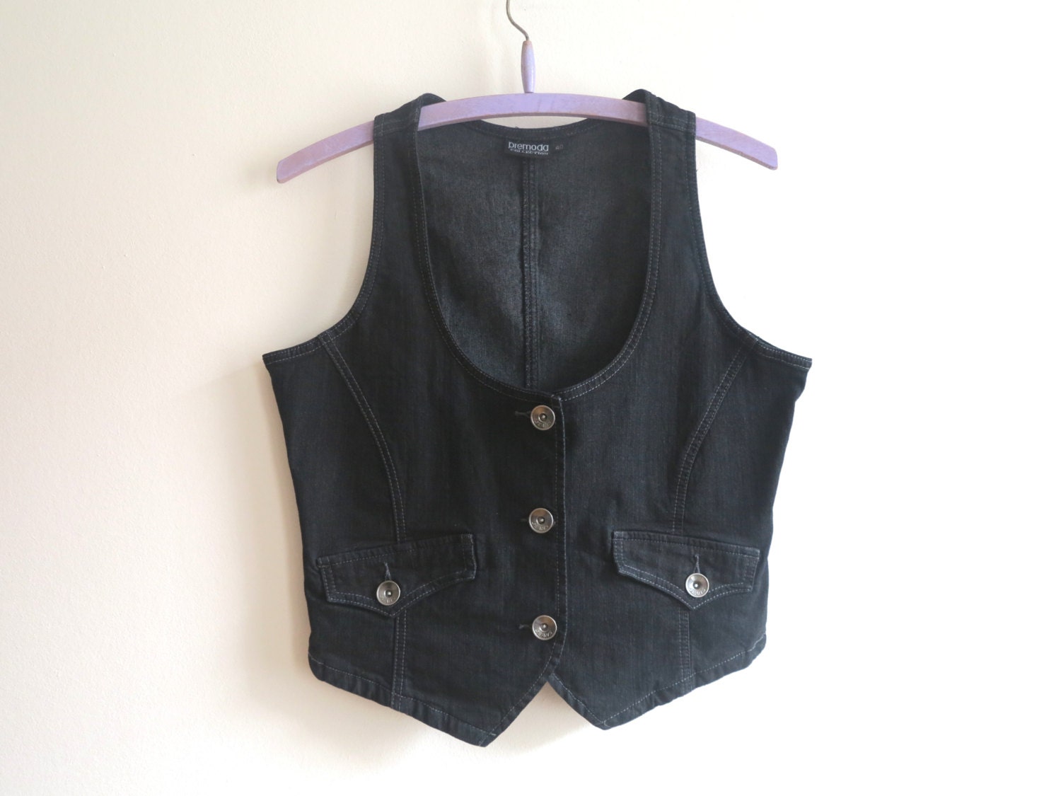 Black Denim Vest Womens Country Western Waistcoat by VintageOffer