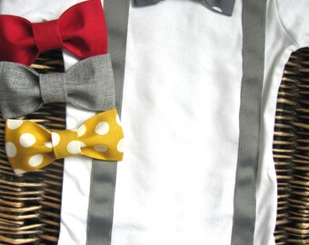 Baby Boy Outfits - Boys Wedding Outfit - Suspender Bow Tie - Coming Home Outfit - First Birthday Boy Outfit - Take Home Outfit - Formal