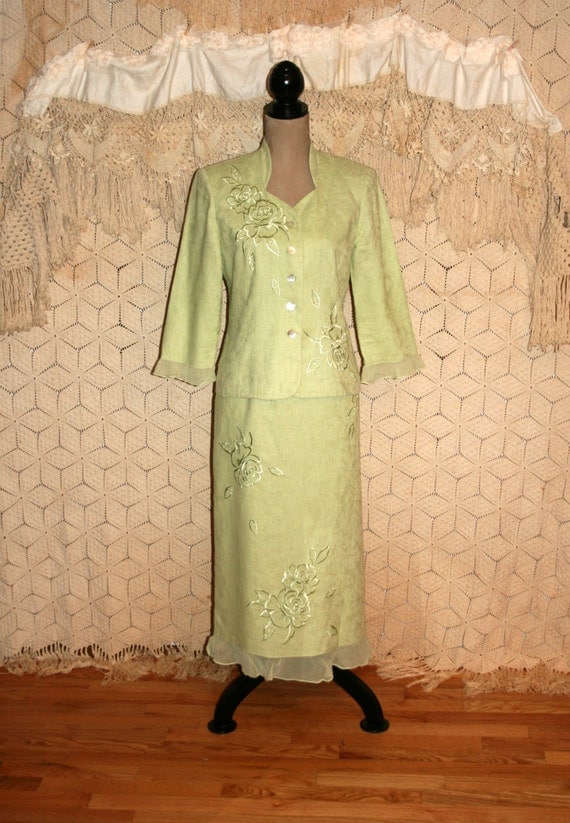 Lime Green 2 Piece Suit Dress Linen Skirt Suit by MagpieandOtis