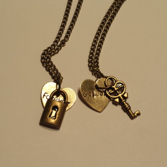 Couples Necklace Set With Lock And Key Charms   By Megal0d0nn