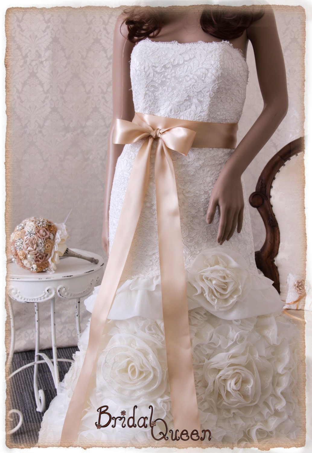 Beige Wedding Sash Belt BEIGE Bridal Sash Wedding Dress