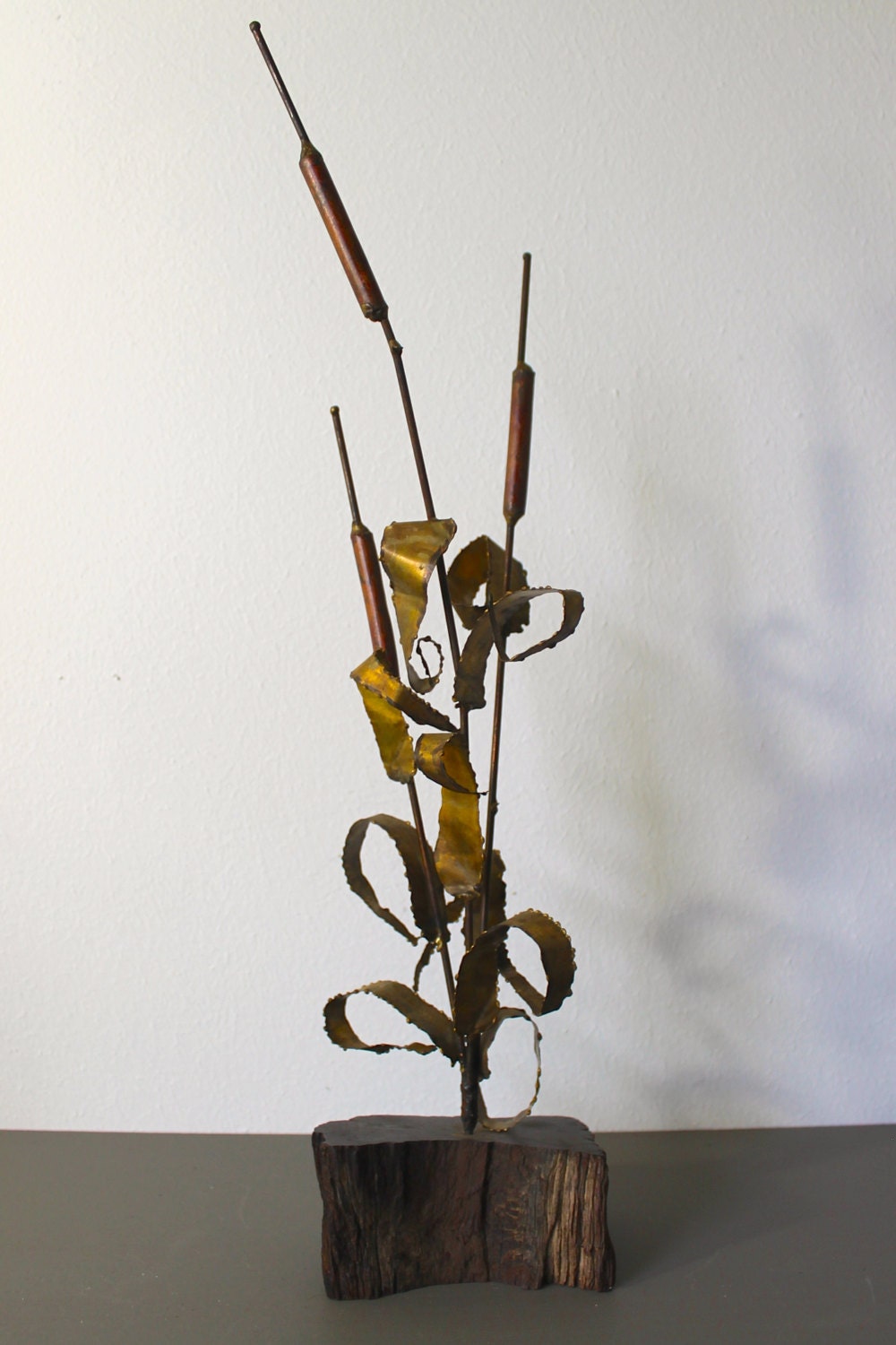 Metal Cattails Sculpture C. Jere Style Mid by BlaneModernVintage