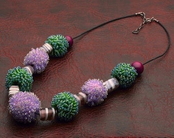 Jewelry Necklace Beadwork Handmade necklace Summer necklace Green and lilac hues necklace