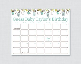 Mason Jar Baby Shower Birthday Predictions Printable Baby Shower Due ...