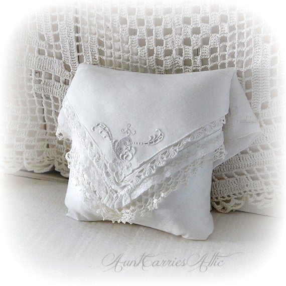 Ring Bearer Pillow White Lace Pllow made from Layered Antique