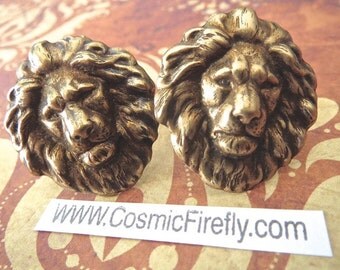 Large Brass Lion Cufflinks Men's Cufflinks Vintage Inspired Leo Cufflinks Gothic Victorian Safari Animal New Statement Cufflinks Leo Gifts