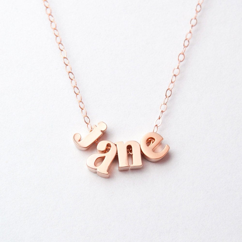 Solid 14K Rose Gold Name Necklace Personalized Lowercase