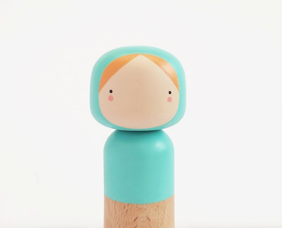 Kokeshi Doll - Mint Turquoise - Custom Wooden Doll