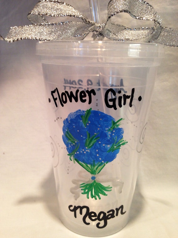 Flower Girl Tumbler Hand Painted Wedding Party Tumbler