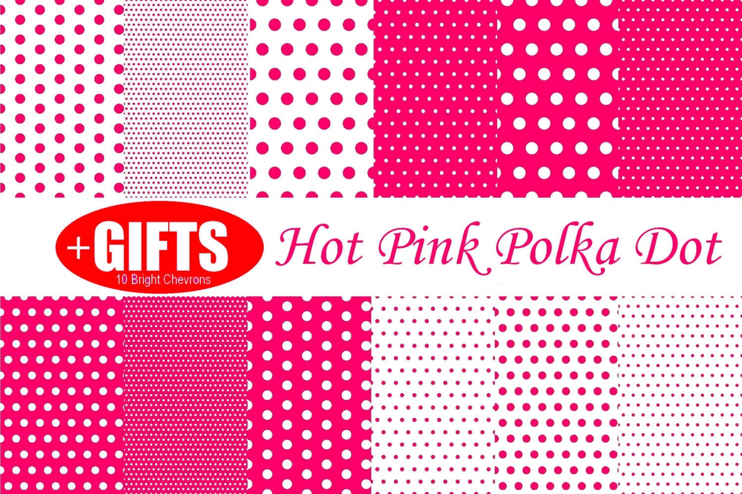 Hot Pink Polka Dot Hot Pink Digital Paper Hot Pink Decor Pink 4241