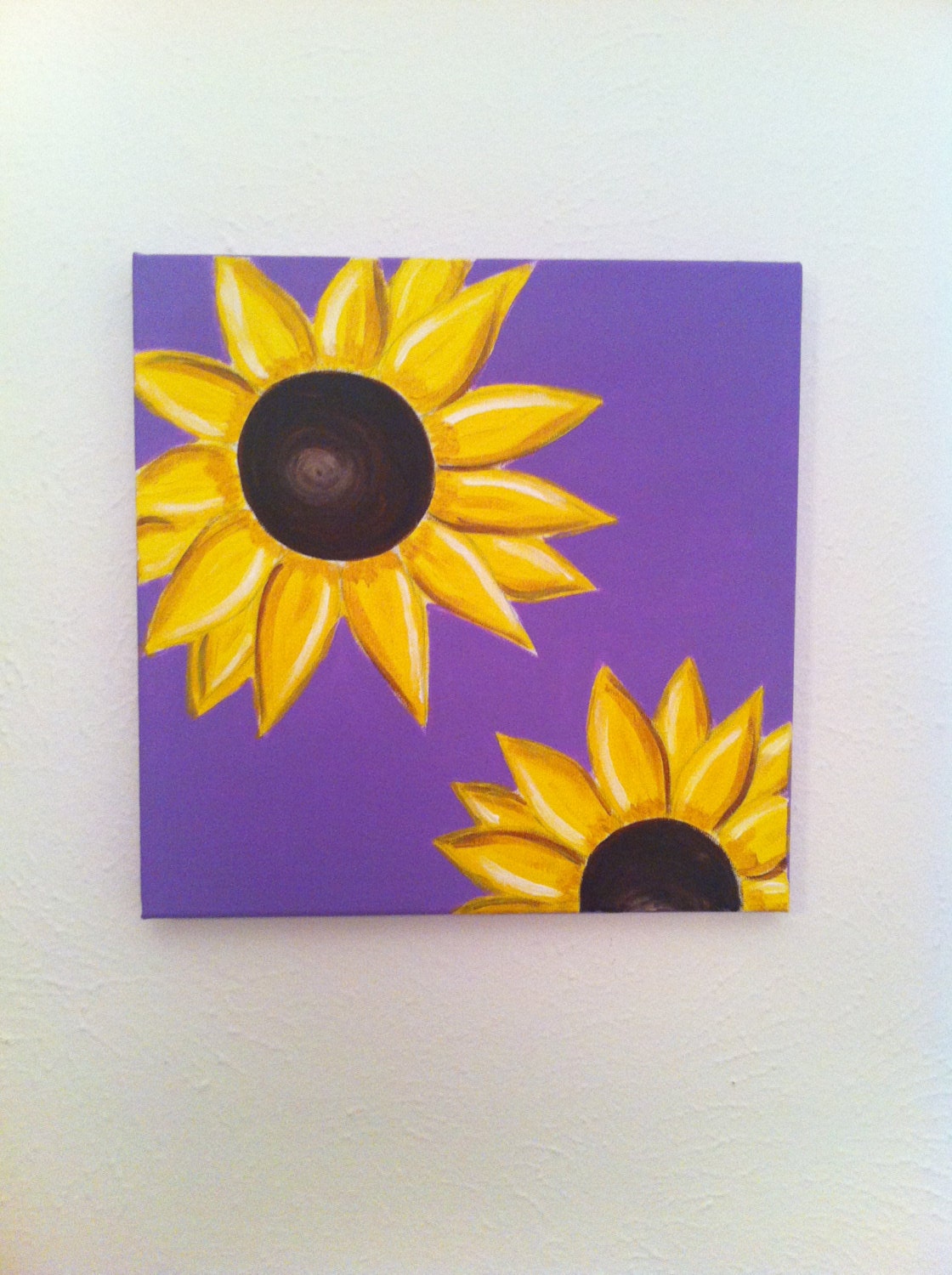 Square sunflower painting with purple by 22piecesofmyheart on Etsy