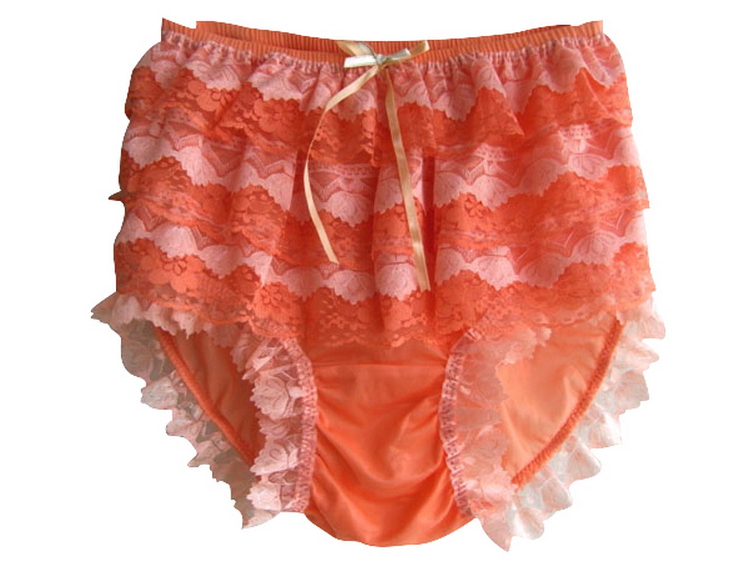 S9h4 Orange Lace Ruffle Rumba Frilly Handmade Briefs Panties