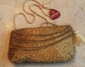 Classic 1950's Vintage Walborg Hand Beaded Gold Tone Zippered Evening Purse (New With Tags)