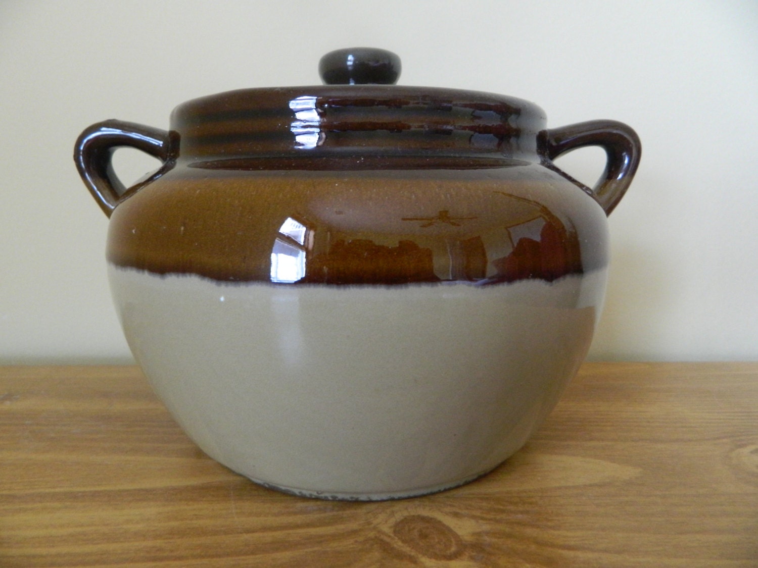 Brown Glazed Stoneware Country Crock by cousinscollectables