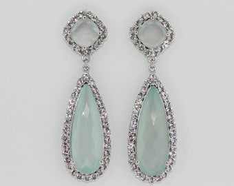 925 Green Chalcedony w/ White Topaz Earring