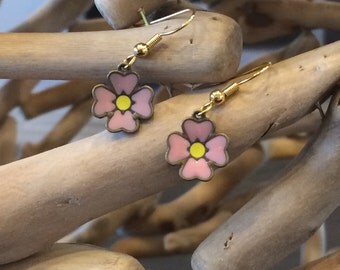 Flower Earrings, Pink Flower Earrings, Flower Charm Earrings