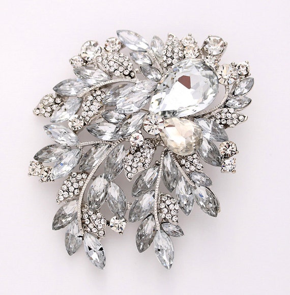 Large Rhinestone Brooch Sash Dress Crystal Brooch Wedding