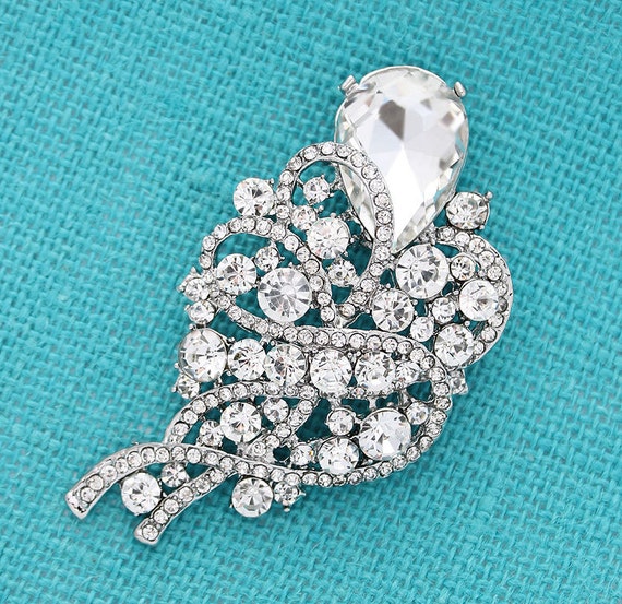 Items similar to Rhinestone Silver Brooch Wedding Bridal Bridesmaid