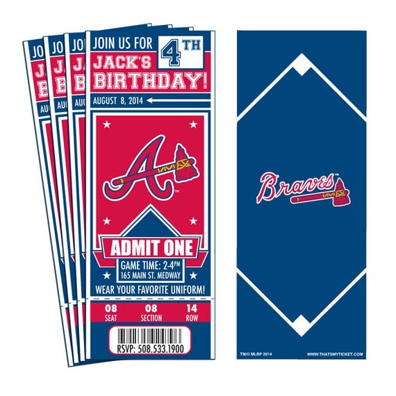 12 Atlanta Braves Custom Birthday Party Ticket by 12 Atlanta Braves Custom Birthday Party Ticket by