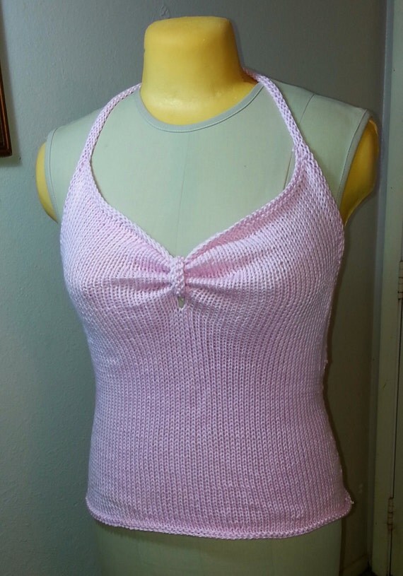 Womens pink knitted halter-top camisole with by SewKerrie on Etsy