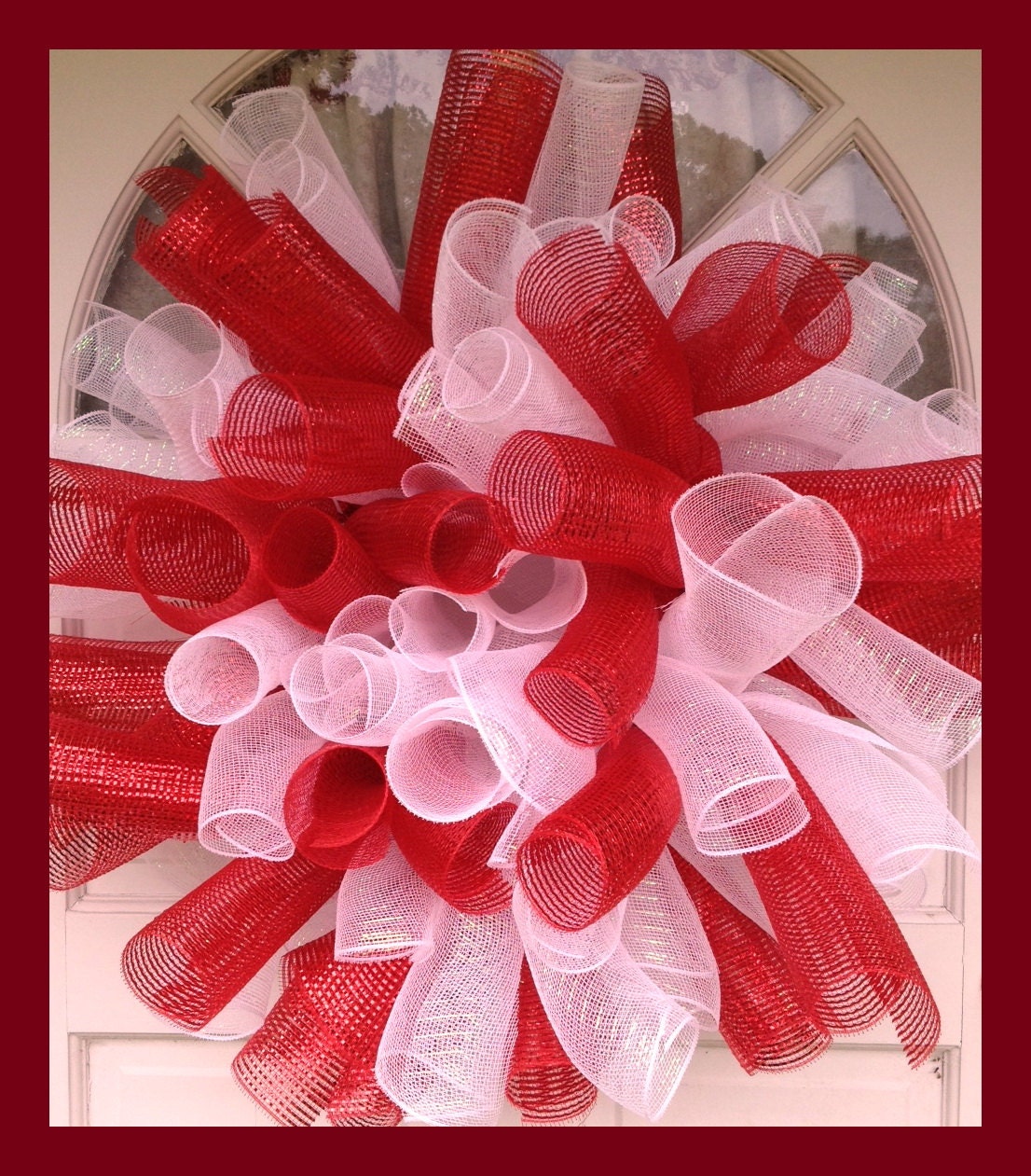 Deco Mesh Red & White Wreath