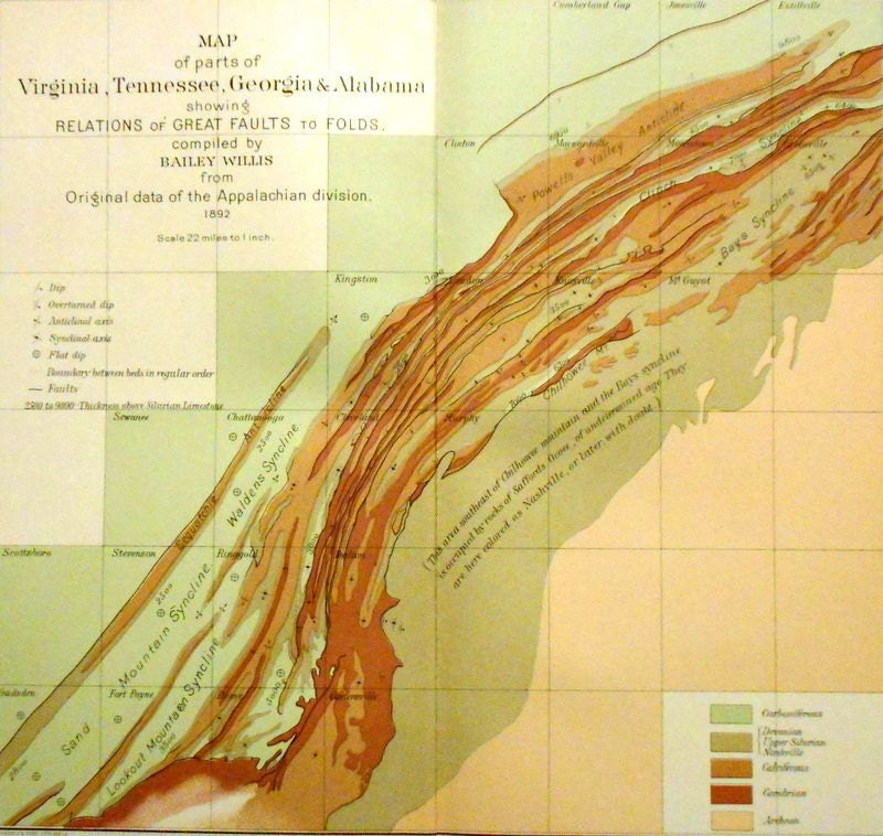 1893 Appalachian Faults & Folds. Virginia Tennessee Georgia