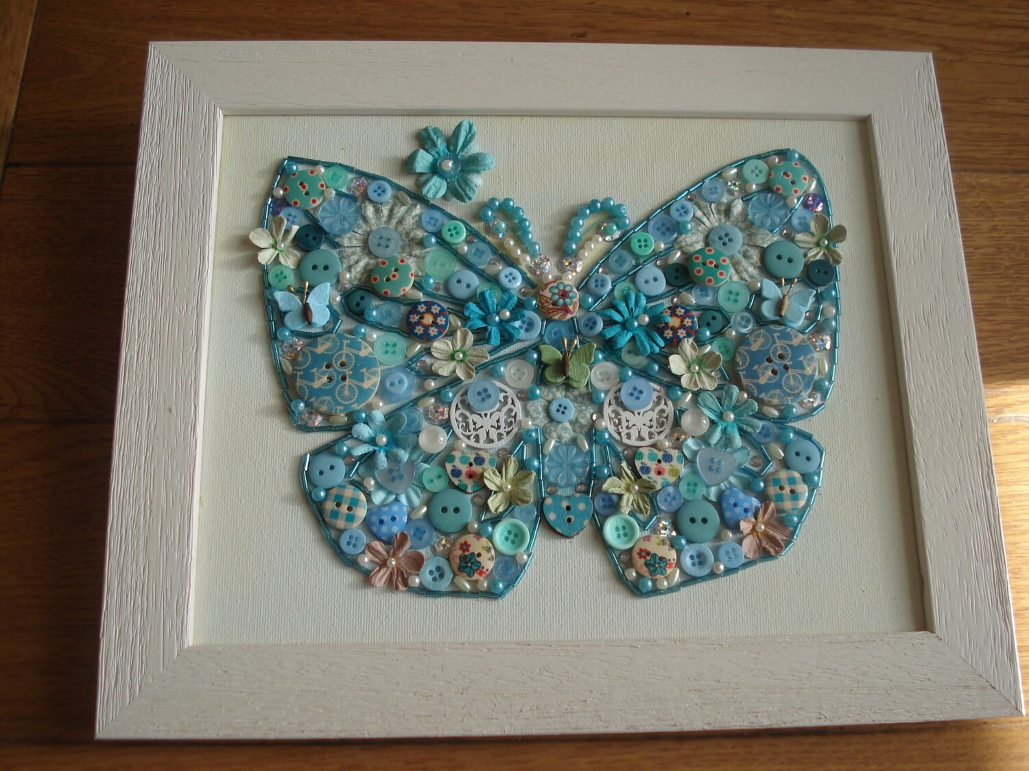 Handmade Wall Art on Canvas using Buttons Beads & Gems