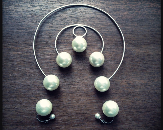 Pearl necklace Cuff necklace Silver necklace Fashion necklace Gift idea