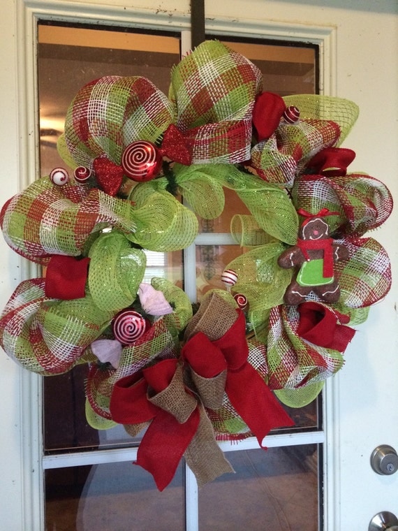 Items similar to Gingerbread deco mesh wreath on Etsy