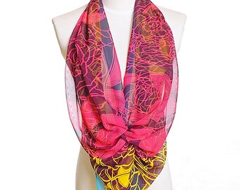 Womens Scarf, Purple Scarf, Floral Print Scarf, Fashion Scarf, Chiffon Scarf, Voile Scarf, Cotton Scarf, Womans Scarf