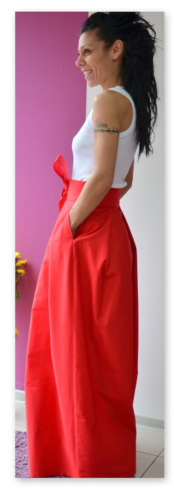 Rote lange Rock / hoch Wast Rock / Frau von ClothesByLockerRoom