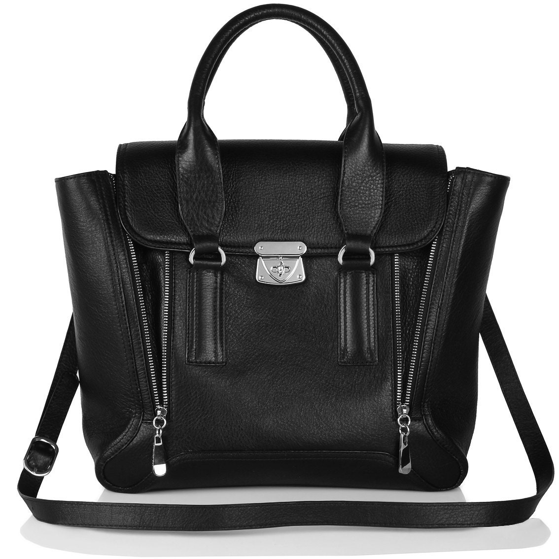 Black genuine leather handbag black genuine by KaterinaFoxBags