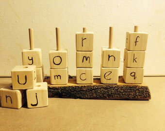 Natural Handmade Wooden Alphabet Stacking Blocks